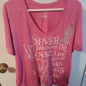 Lane Bryant Pink V-Neck Graphic Tee with Rhinestone Wing